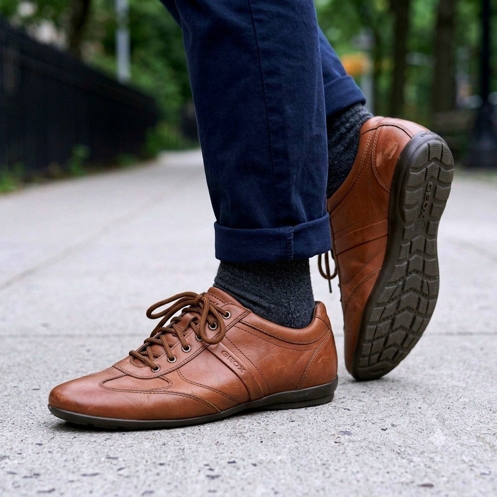 Geox Respira Men's Size 12 Brown Leather Casual Fashion Sneakers‎ U32A5C EU 45